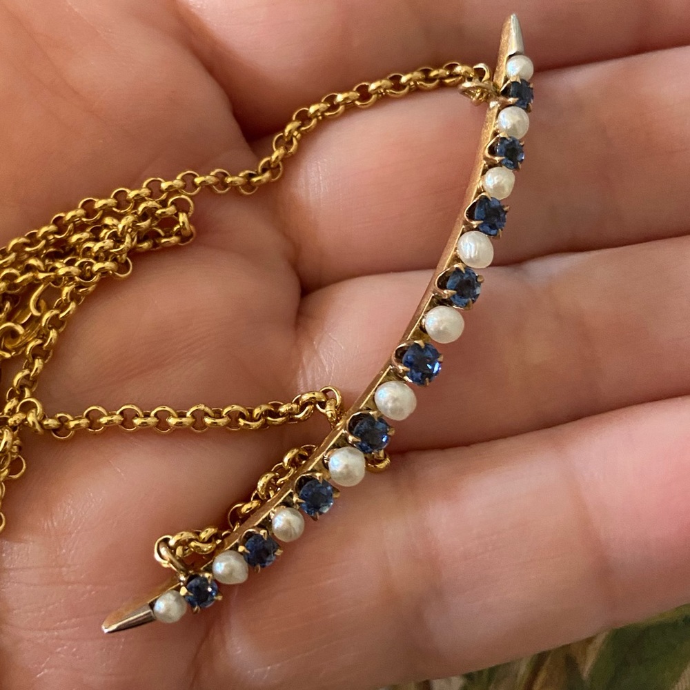 Vintage 1920's Pendant - 14K Gold, Sapphires and Pearls - Commissioned Piece - Picture 8 of 12
